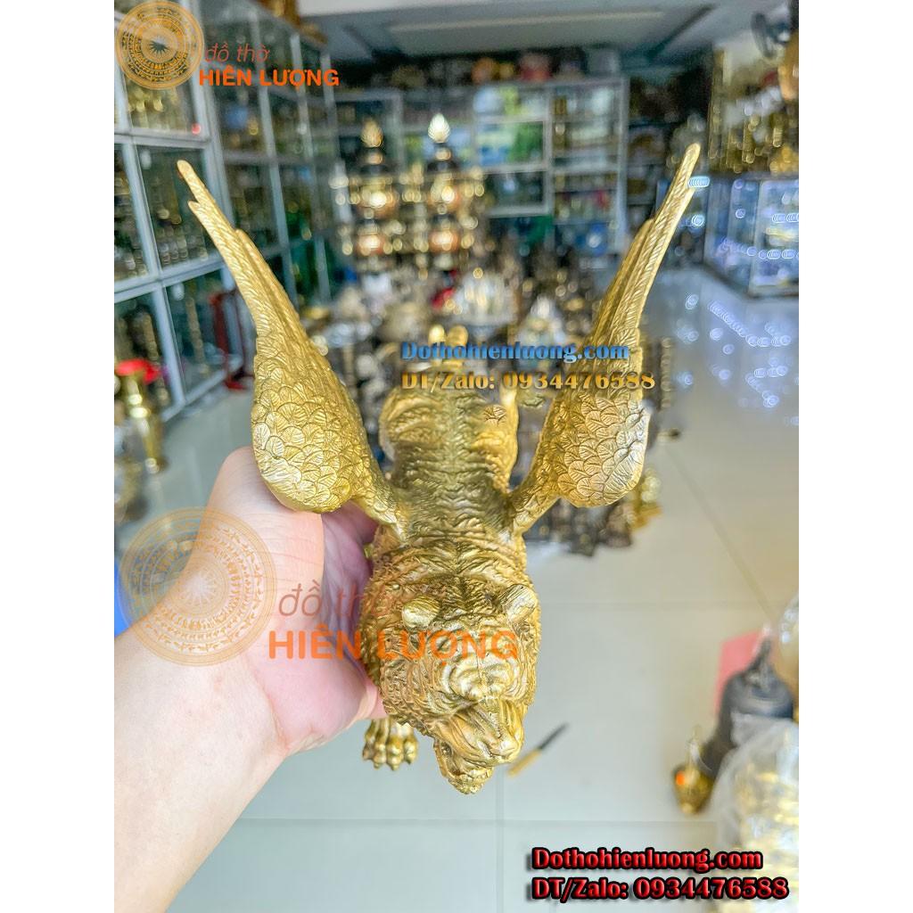 Tượng Linh Vật Hổ Có Cánh Cao 20cm Bằng Đồng Vàng Đẹp