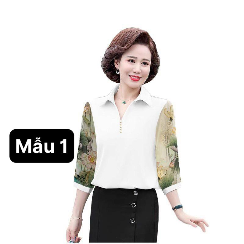 ️Có Big Size️Áo Kiểu Trung Niên Size Lớn Dạng Áo Sơ Mi Trung Niên Thời Trang U50-60 In Họa Tiết