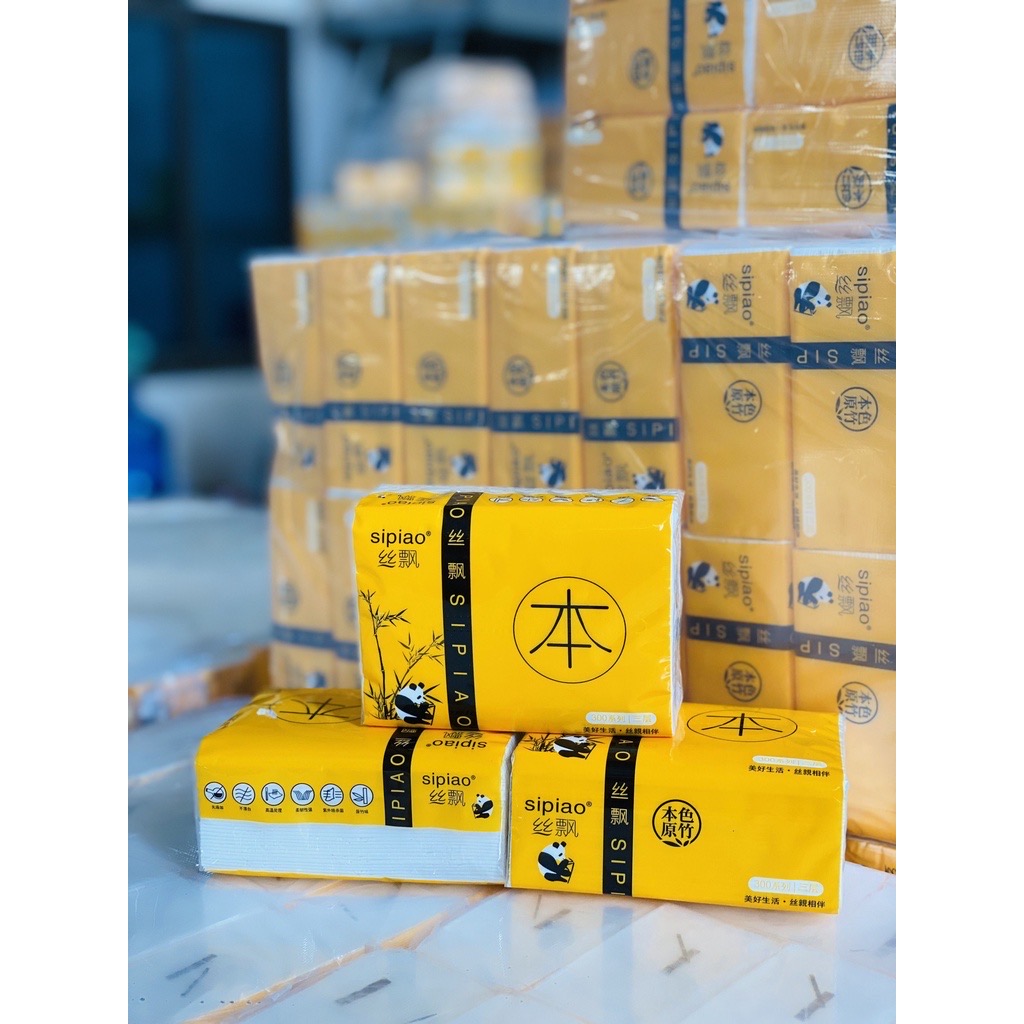 Khăn giấy gấu trúc mềm mịn, siêu dai và thấm hút tốt, Giấy ăn gấu trúc bịch 10 gói giấy màu trắng
