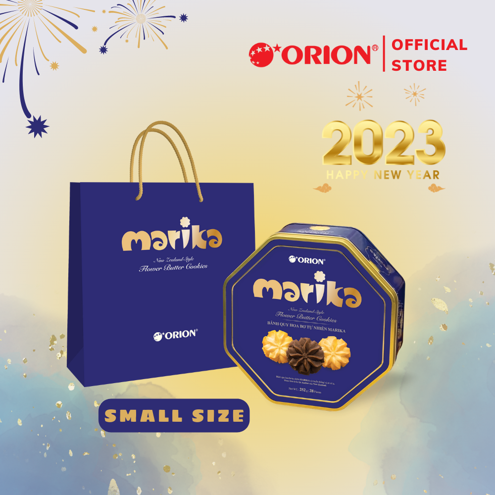 [Quà tết 2023] Bánh Quy Hoa Orion Marika Bơ Tươi Hộp Thiếc 252g