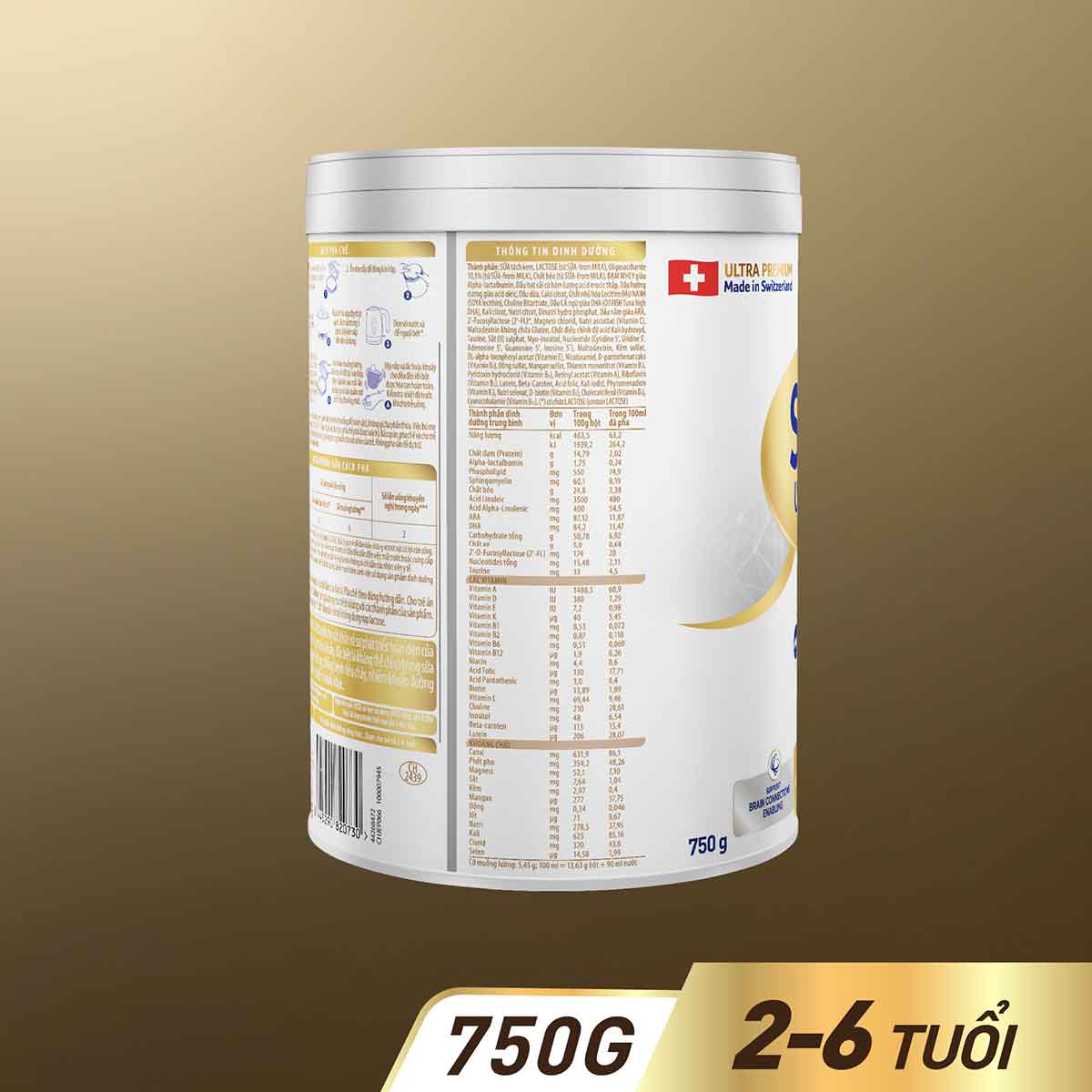 Sữa Bột S-26 ULTIMA 3 (S26) 750G từ Thụy Sỹ độc quyền tăng tốc độ kết nối não bộ 2,5 lần với NUTRILEARN® CONNECT Tặng Bàn chải điện (2 - 6 tuổi)