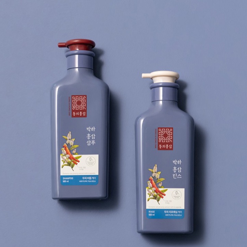 Dầu Gội Xả Ngăn Ngừa Gàu và Rụng Tóc Kerasys Peppermint Red Ginseng Hồng Sâm Bạc Hà 500ml tặng móc khóa