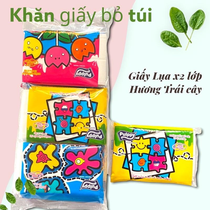 KHĂN GIẤY BỎ TÚI PULPPY x2 LỚP GIẤY LỤA HƯƠNG TRÁI CÂY