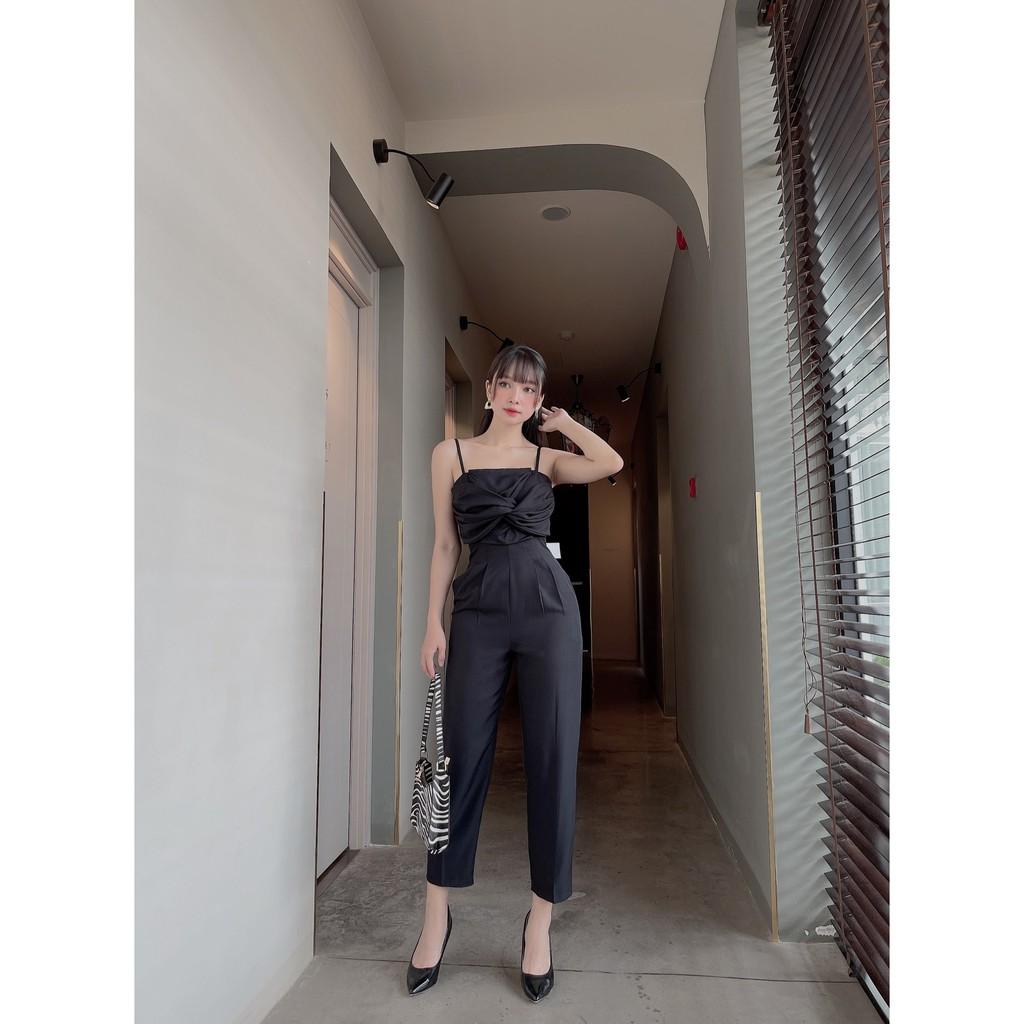 Jumpsuit đồ bay chéo nơ ngực, form chuẩn sang trọng