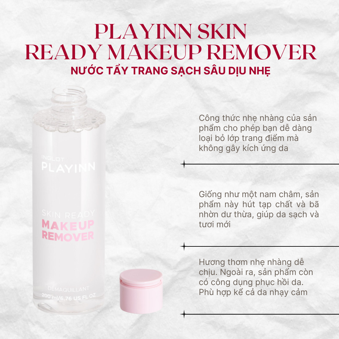 Nước tẩy trang Skin Ready Makeup Remover Inglot PlayInn (200ml)