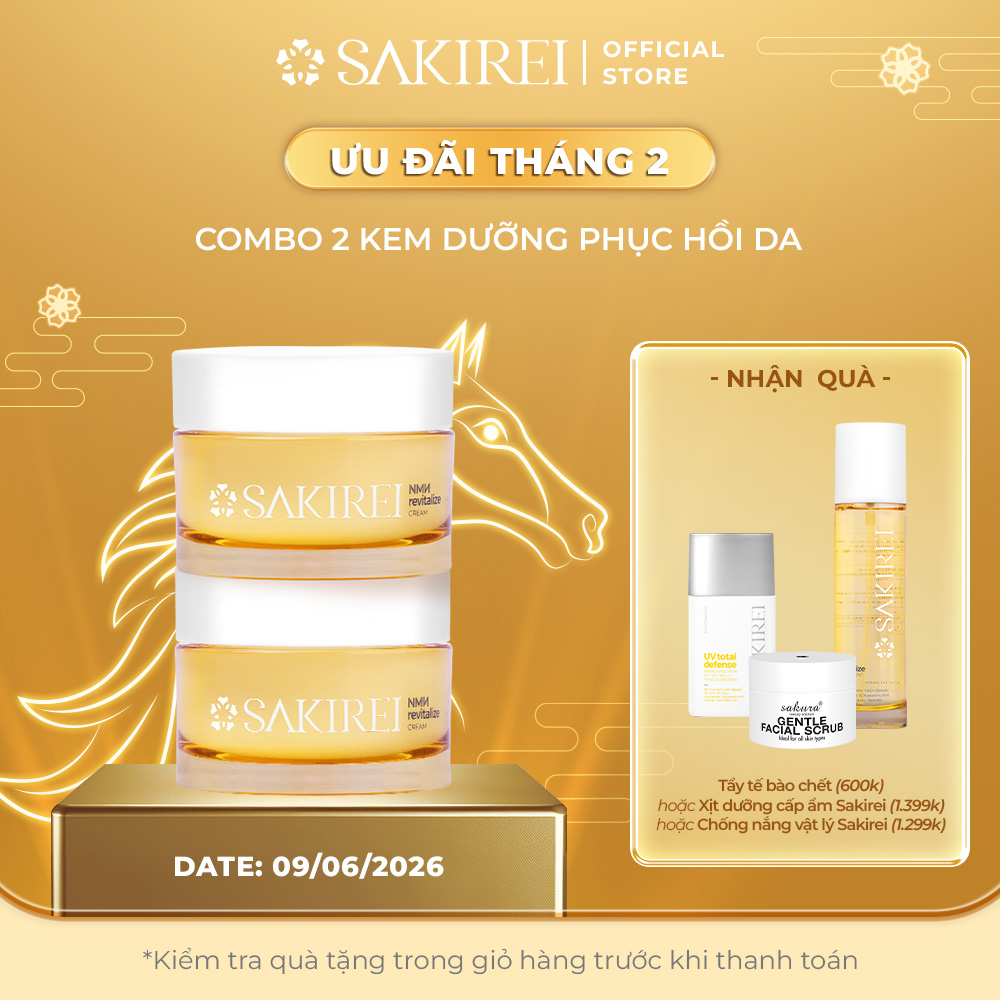 Combo 2 Kem dưỡng ẩm làm sáng mịn và phục hồi da Sakirei NMN Revitalize Cream 50g