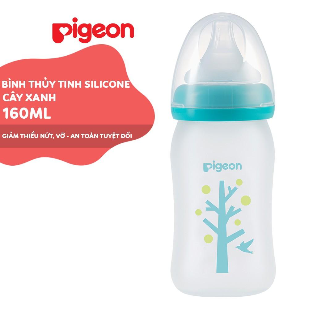 Bình Sữa Thủy Tinh Silicon Pigeon 160ml - Cây xanh (SS) - Cho Bé 0 Tháng +