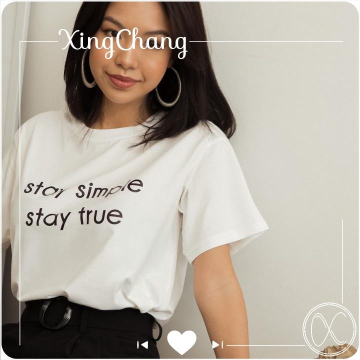 Áo phông nữ công sở, áo phông tay ngắn chất mịn đẹp cá tính in Stay mã NXC06