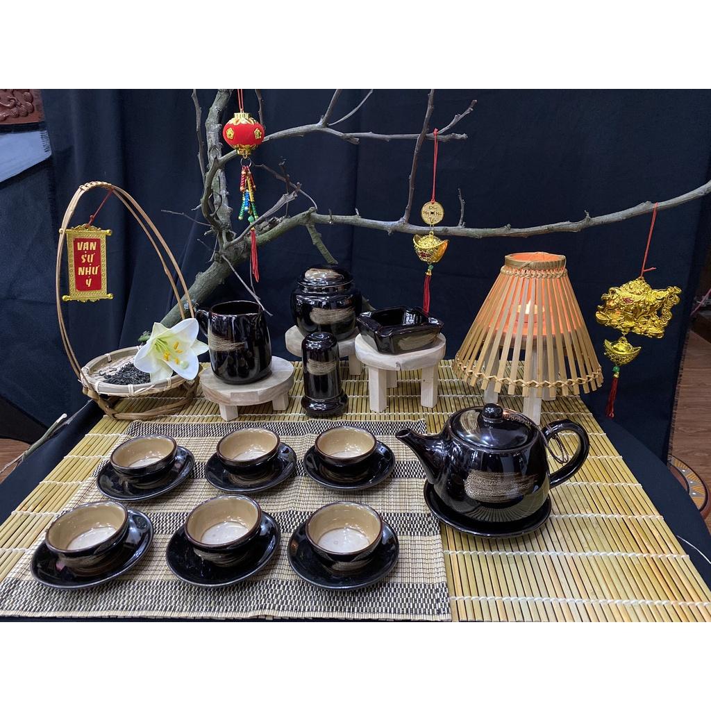 Bộ ấm chén dáng 3 chân men hỏa biến - Gốm Bát Tràng - Làng Gốm