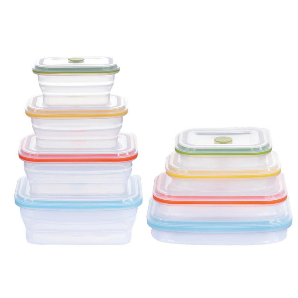 Collapsible Silicone Food Storage Containers, Folding Lunch Bento Box BPA Free for Camping, Hiking, Backpacking