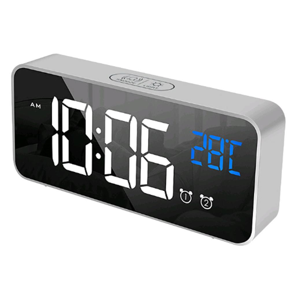 2xFull LED HD Digital Bedside Clock Mirror Alarm Clock School Clock