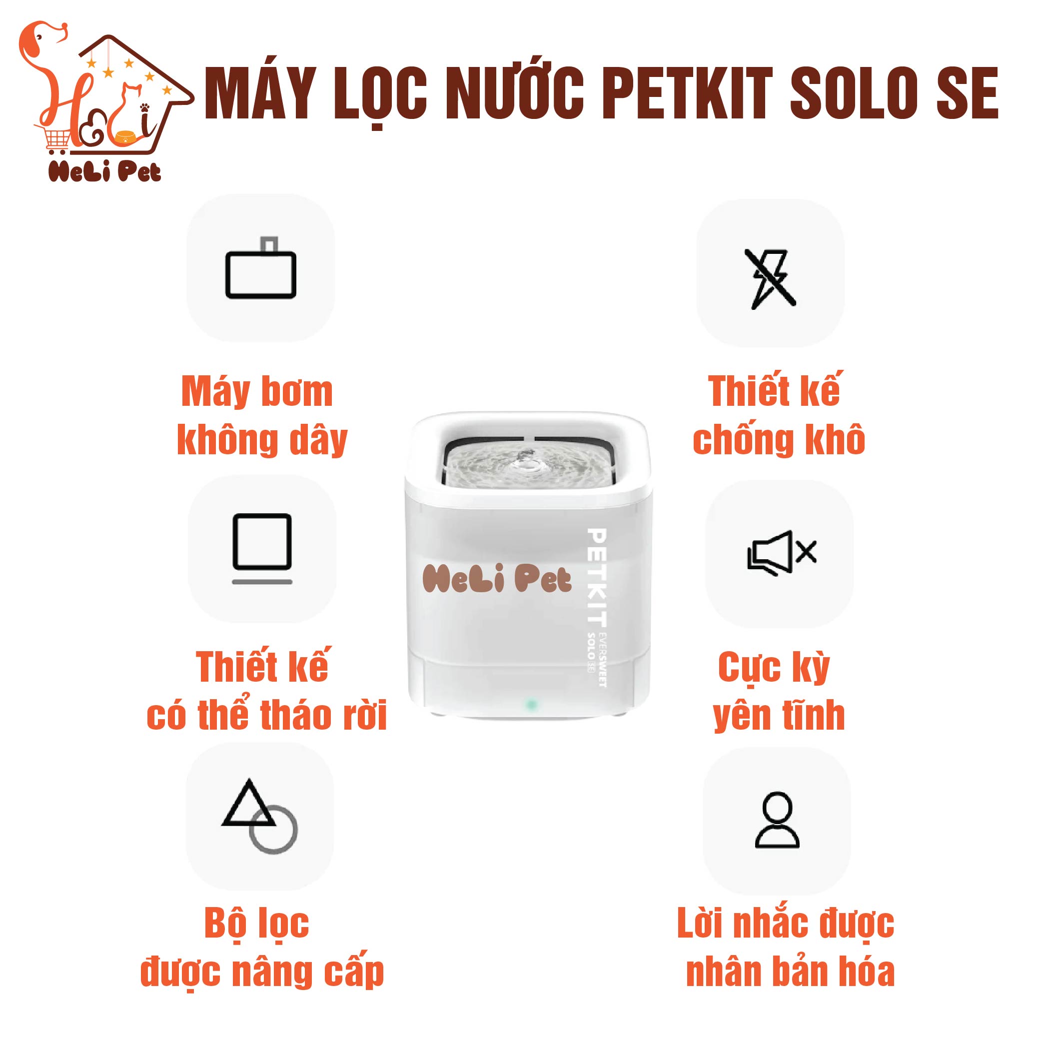 Máy Lọc Nước Cho Mèo Thông Minh, Bơm Không Dây Petkit EVERSWEET SOLO SE - BH 12 Tháng 1 Đổi 1 - HeLiPet