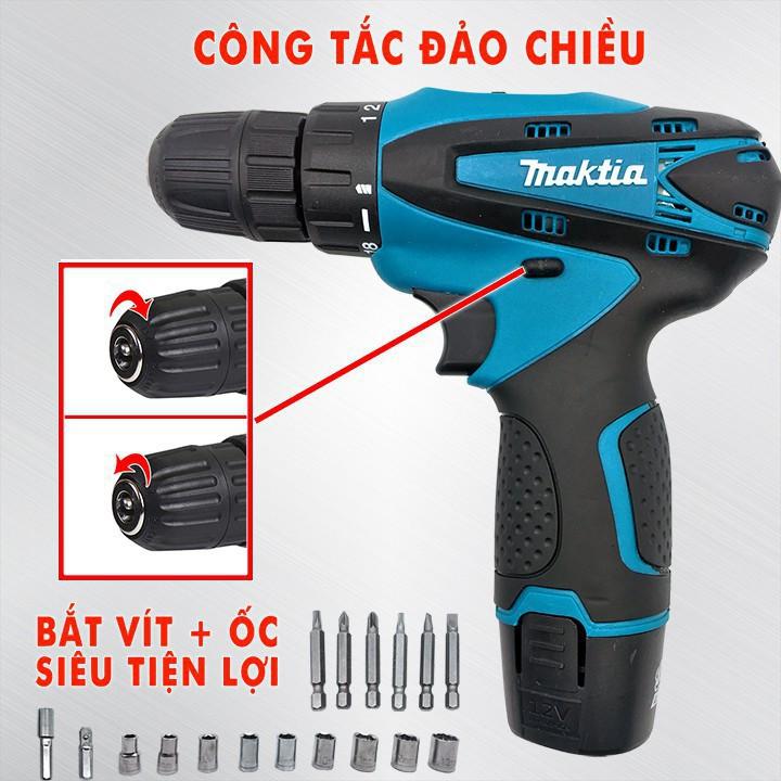 Máy khoan pin makita 12V 100% lõi đồng Tặng Bộ Phụ Kiện Cao Cấp