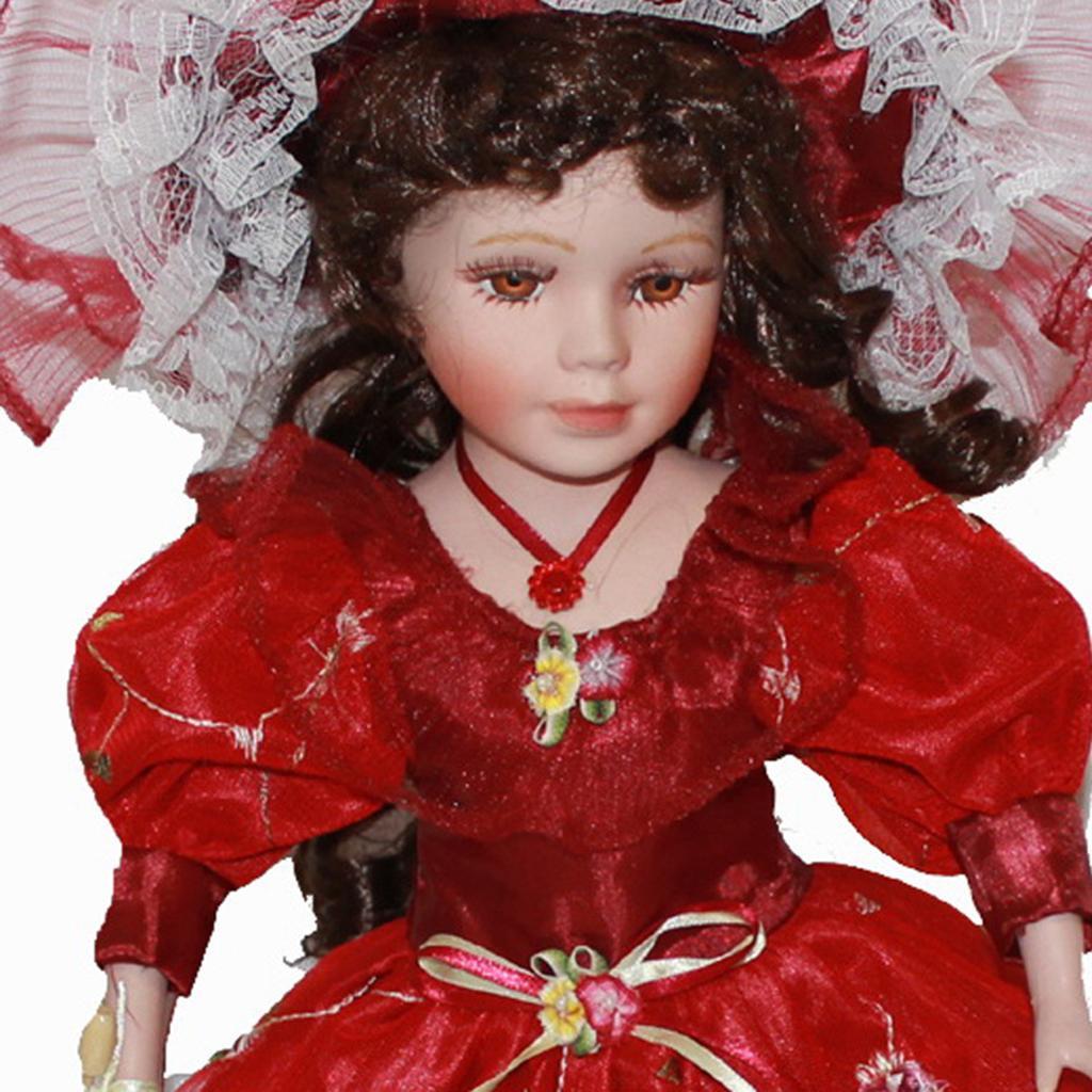40cm Porcelain Doll with Dress Hat Home Display Decor