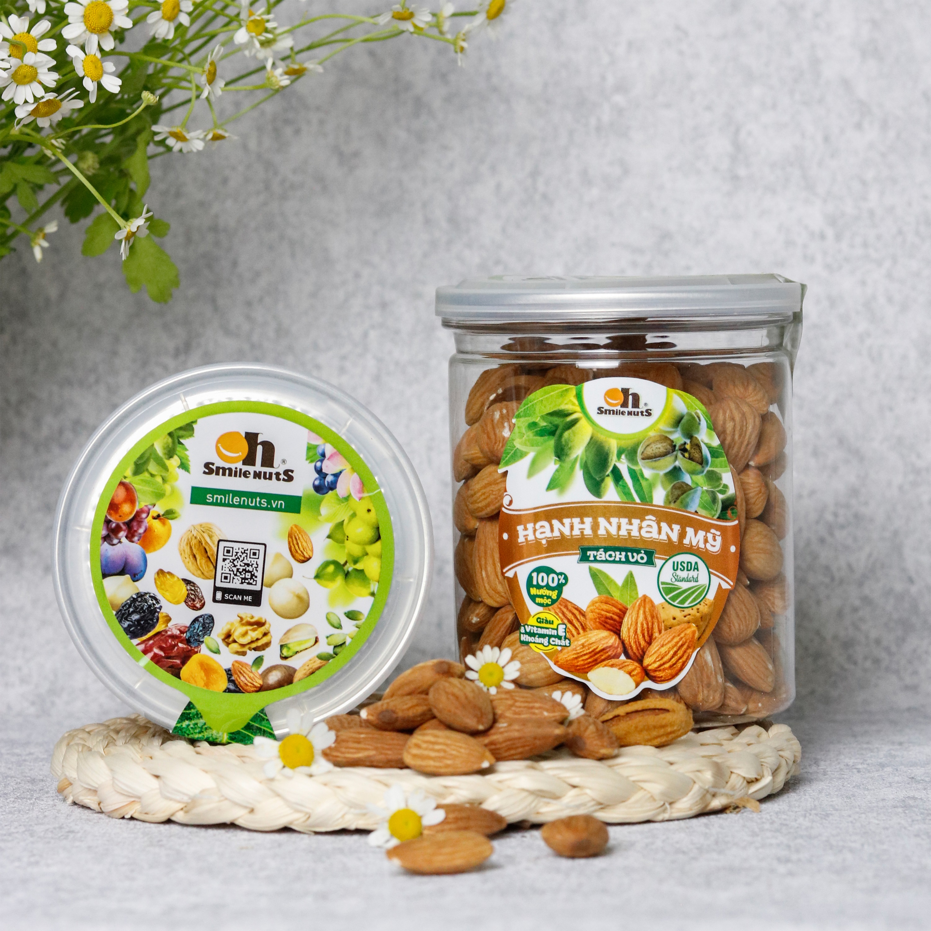 Hạt Hạnh Nhân Mỹ Tách Vỏ Smile Nuts (265g - 500g) | Hạnh nhân nhập khẩu từ Mỹ, nướng mộc giòn rụm, thơm ngon