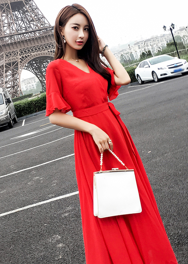 Đầm Xoè Dài Sang Trọng Thắt Nơ Size