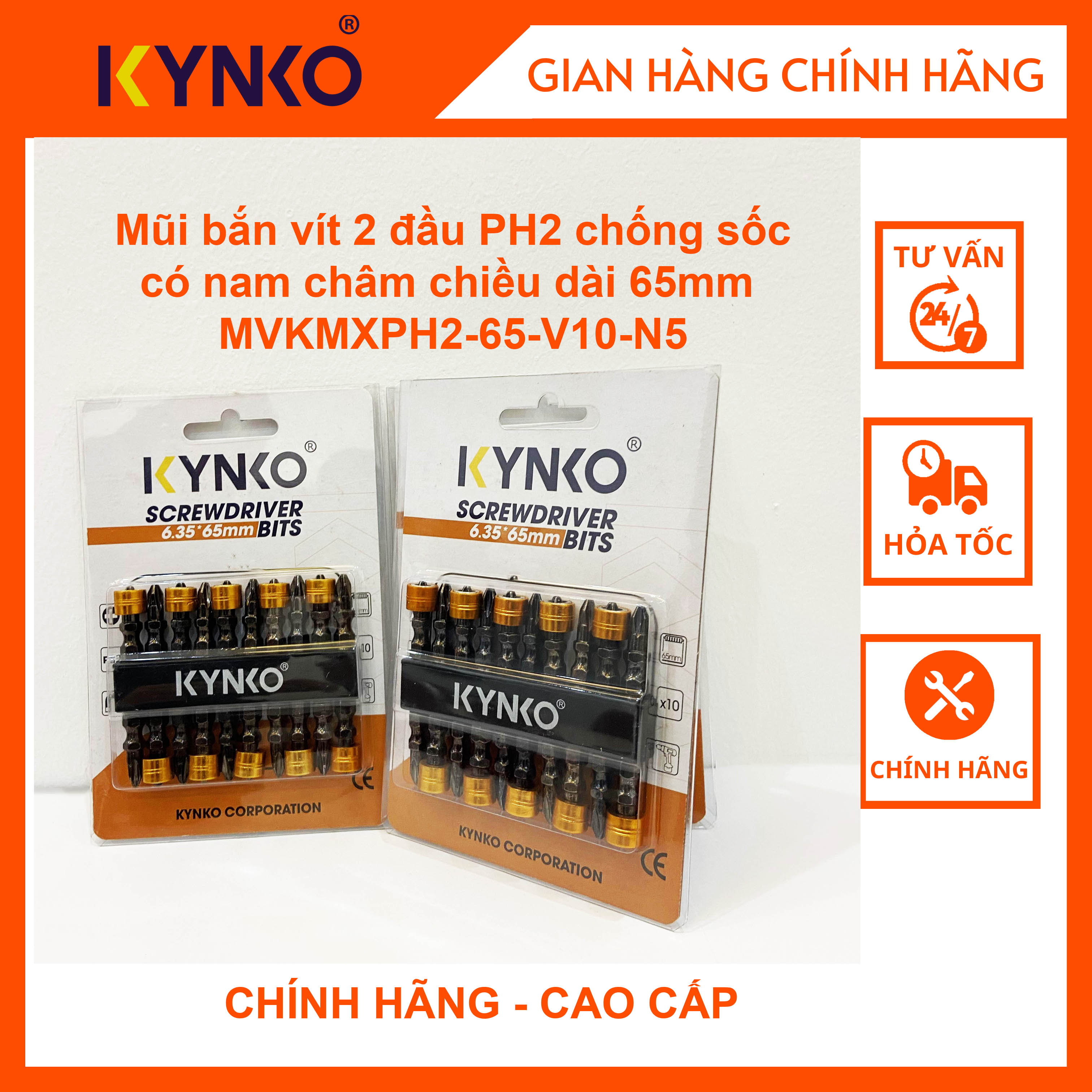 Mũi bắn vít 2 đầu PH2 chống sốc có nam châm chiều dài 65mm MVKMXPH2 -65-V10-N5 KYNKO CHÍNH HÃNG