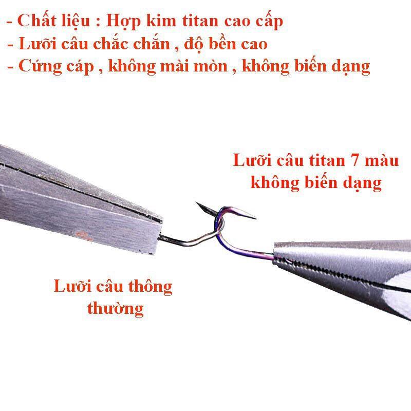 Lưỡi Câu Cá CJF, Lưỡi Câu TiTan 7 Màu Có Ngạnh ( Vỉ 15 Chiếc ) Cao Cấp Chuyên Câu Đài , Câu Đơn