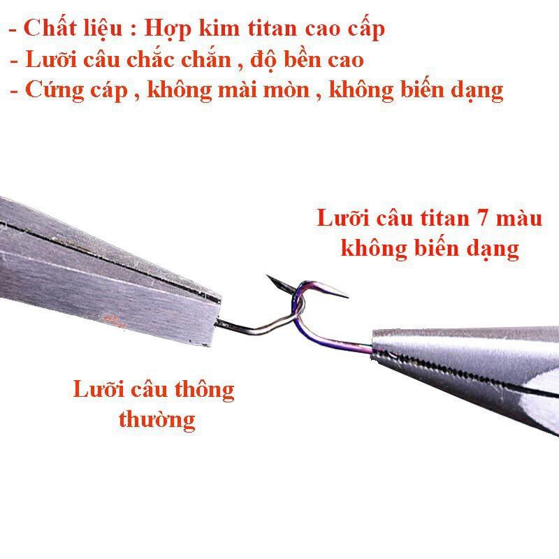 Lưỡi Câu Cá CJF, Lưỡi Câu TiTan 7 Màu Có Ngạnh Cao Cấp Chuyên Câu Đài , Câu Đơn