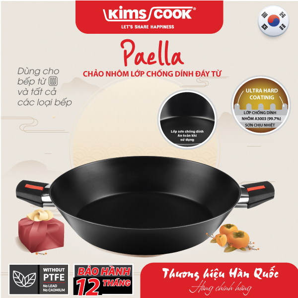 Chảo Paella đáy từ hợp kim nhôm chống dính Kims Cook