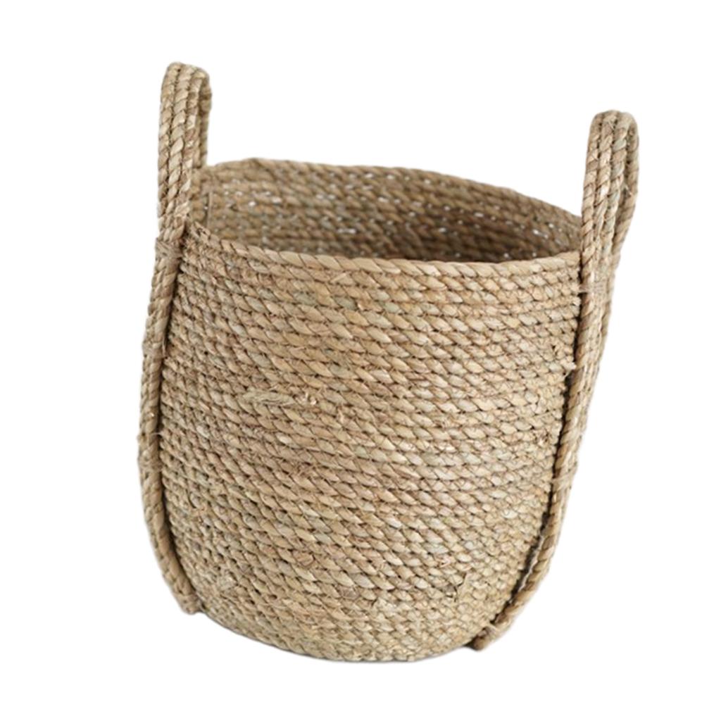 Natural Straw Woven Flower Pot Basket Green Plant Holder Cloth Hamper