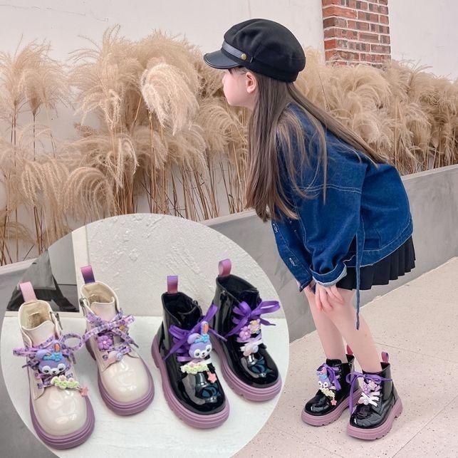 Giày bốt cho bé gái phối dây tím đính gấu lạ mắt đẹp diện đi chơi đi tiệc size 26-36 hàng Quảng Châu cao cấp