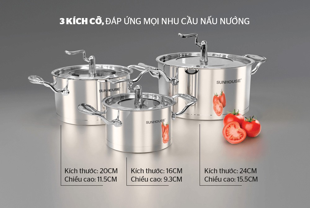 Bộ nồi Inox 5 đáy Sunhouse SHG2503MSA