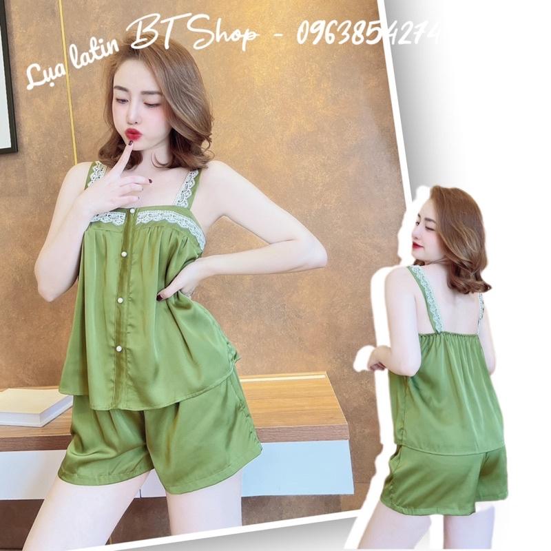 Đồ ngủ mặc nhà lụa latin trơn phối ren freesize 42-57kg