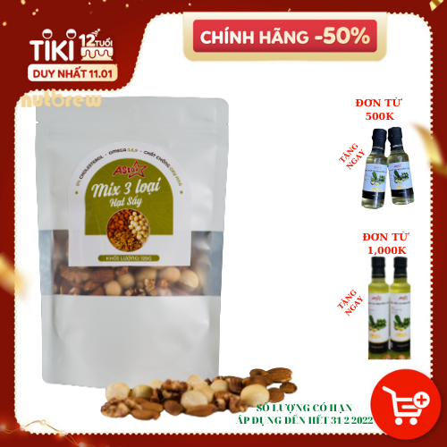 Hình ảnh (HẠT DINH DƯỠNG) MIX 3 LOẠI HẠT SẤY ASTAR (Mắc Ca, Óc Chó, Hạnh Nhân) Túi 125gr