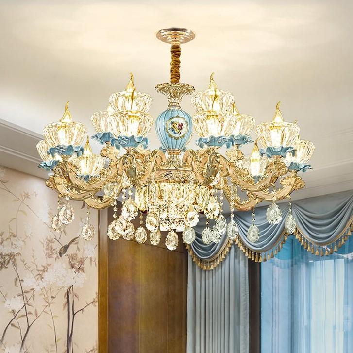 Đèn chùm pha lê trang trí nội thất sang trọng 15 tay - kèm bóng LED chuyên dụng