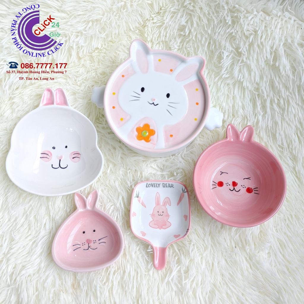 Sét 5 món Mâm Cơm Chén Tô Dĩa Hình Thỏ Xinh Xắn Ấn Tượng Gốm Sứ Cao Cấp Hàng Khử Chì