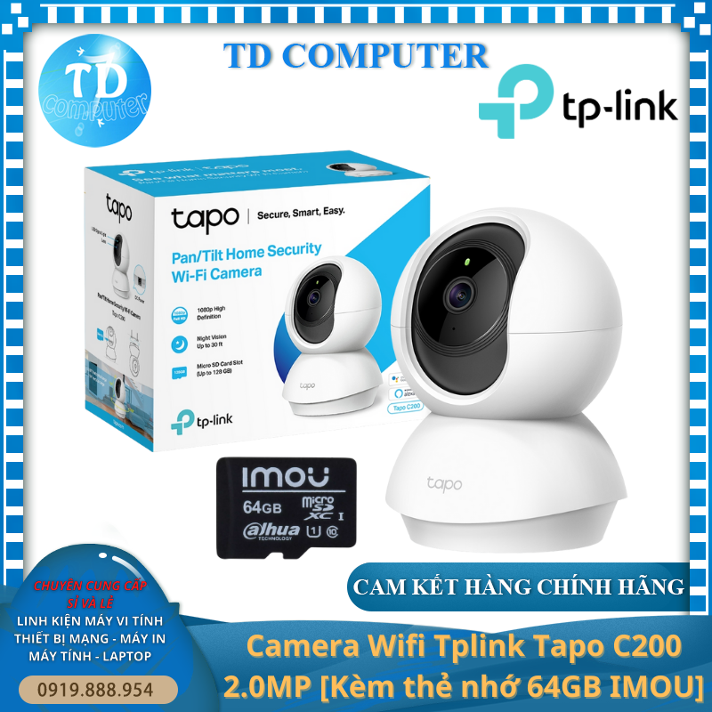 Camera Wifi TP-Link Tapo C200 2.0MP ~ Chuẩn 1080P Đèn hồng ngoại Âm thanh 2 chiều - Hàng chính hãng FPT phân phối