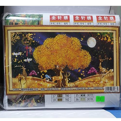 Tranh thêu cây tiền hươu nai tài lộc EDB64  - kích thước: 180 * 85cm.