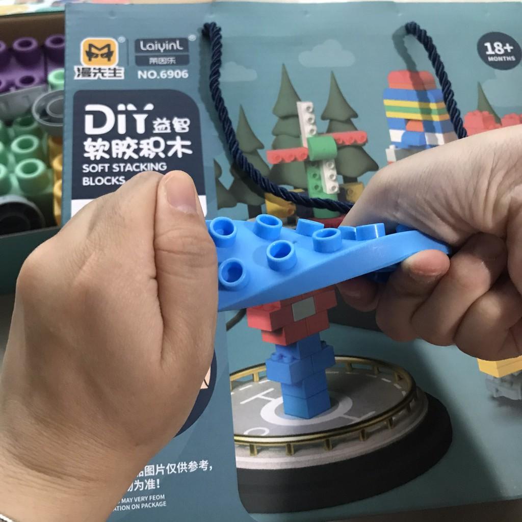 Lắp ghép nhựa dẻo 60-90 chi tiết an toàn kích thước lớn đồ chơi phát triển tư duy cho bé từ 2 tuổi