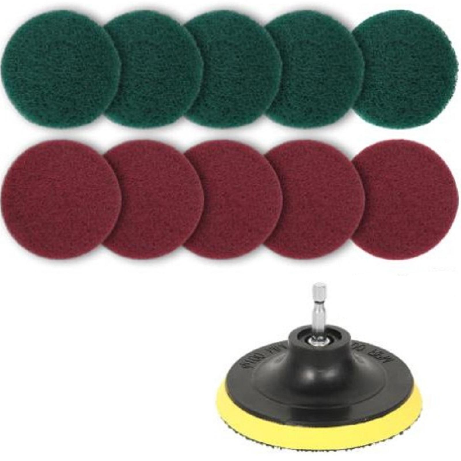 11Pcs Scrubbing Cleaning Kit 4-inch Adhesive Plate Scrub Pads Scouring Pad Kit Compatible with Electric Drill for Carpet