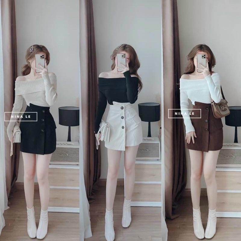 Áo len nữ dài tay cổ đổ bẹt vai sexy hàng len QC