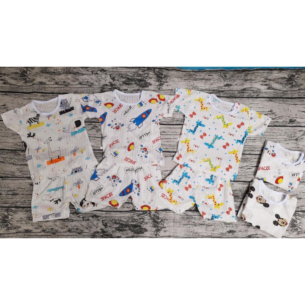 Bộ quần áo cotton giấy sơ sinh cộc tay mỏng mát mặc mùa hè - MS18