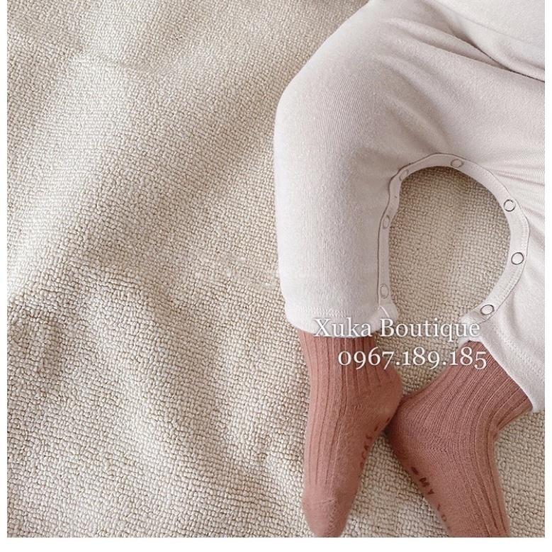 Bodysuit Dài Tay Kèm Mũ Tai Thỏ Cho Bé, Bodysuit Sơ Sinh Dài Tay Cotton Quảng Châu Cao Cấp Bé Trai Bé Gái