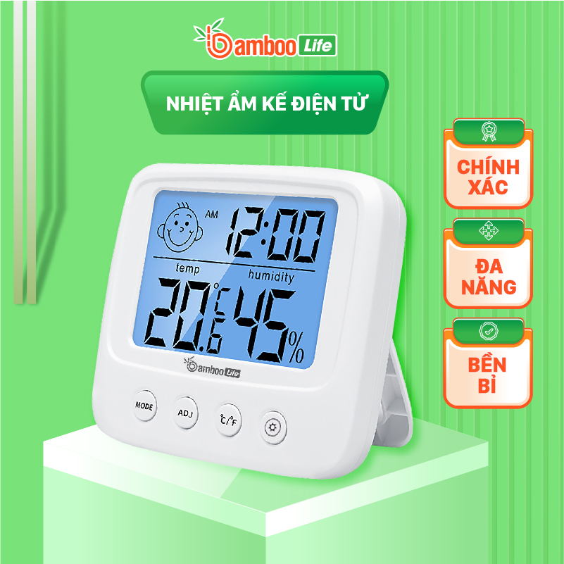 Nhiệt ẩm kế Bamboo Life Nhiệt kế điện tử đo nhiệt độ phòng Ẩm kế điện tử đo độ ẩm phòng ngủ thông minh có đèn nhỏ gọn chính xác hàng chính hãng