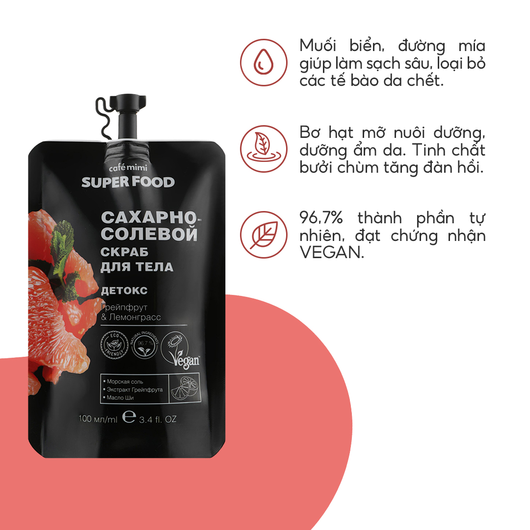 Tẩy tế bào chết CAFÉMIMI detox dạng muối dành cho body 100ml