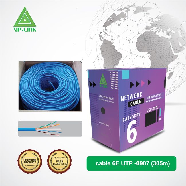 Cap Mạng VP-Link VSP-0907 Cat 6E UTP 100M/305M Lõi Chữ Thập Dây Cáp Xanh - Hàng Chính Hãng