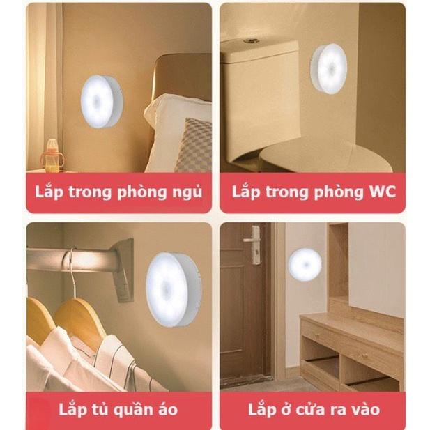 Đèn LED Cảm Ứng Tròn Có Người Đi Qua Tự Động Sáng, Sử Dụng Pin Sạc Cao Cấp Để Cầu Thang, Phòng Ngủ...