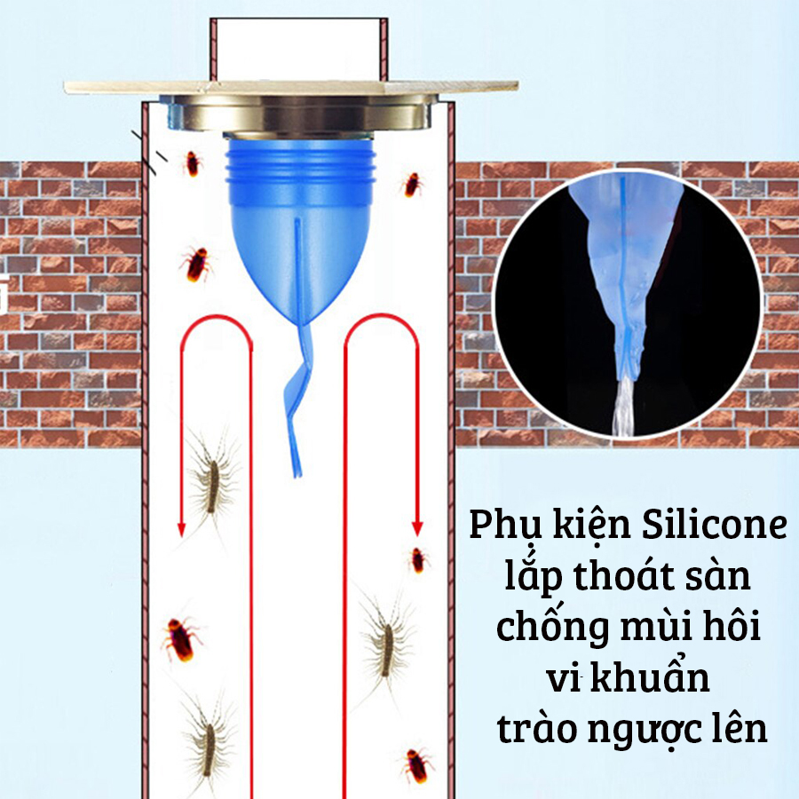 Silicone  thoát sàn chống mùi, ngăn côn trùng vi khuẩn chui lên lắp thoát sàn Nhà tắm, ống xả nước máy giặt, chậu rửa mặt - Phiên bản nâng cấp thế hệ 2 - Model S121