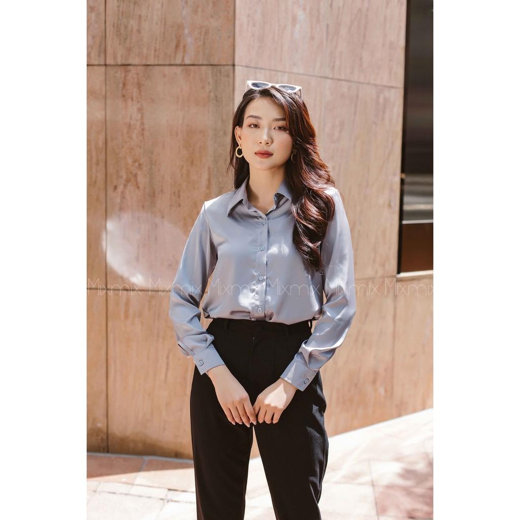 Áo sơ mi lụa basic nữ  MIXMIX -hàng thiết kế - hình chụp thật
