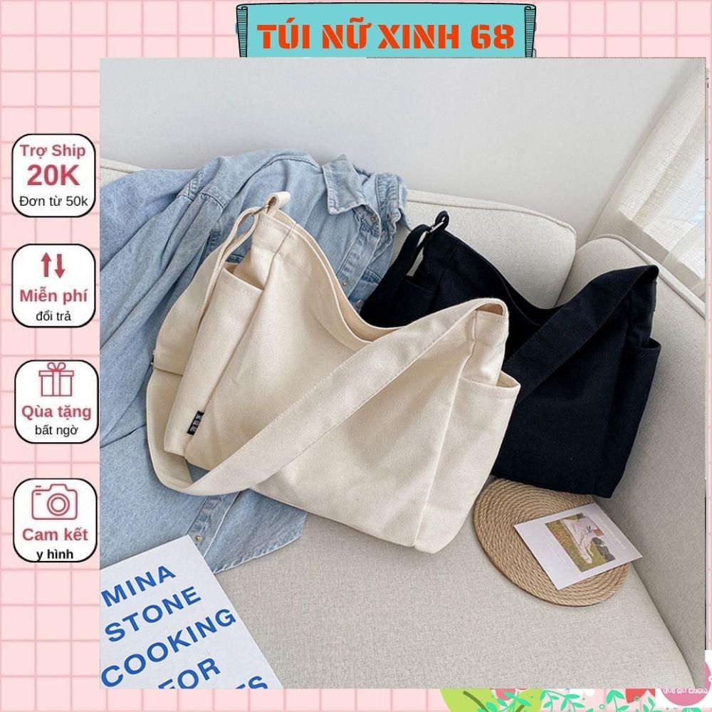 Túi canvas, túi tote vải đeo chéo 2 ngăn bên sườn cỡ lớn học sinh sinh viên đi học, đi chơi Tuinuxinh68 550