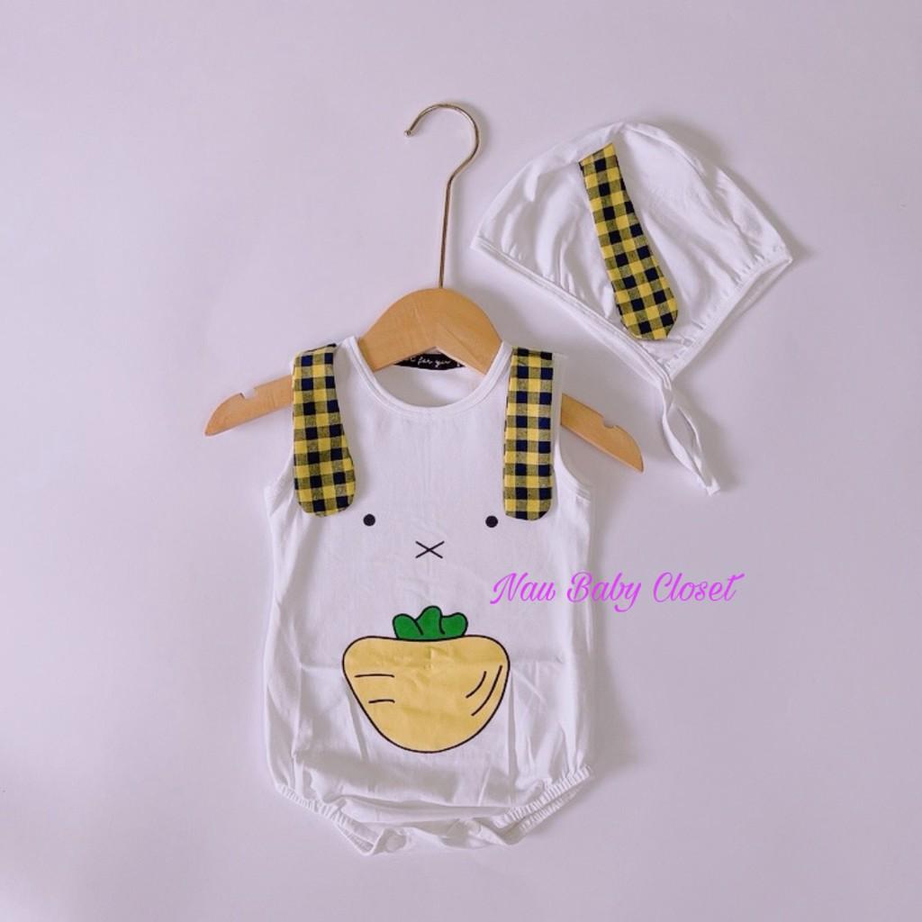 Body suit cotton co giãn cho bé kèm nón tai thỏ