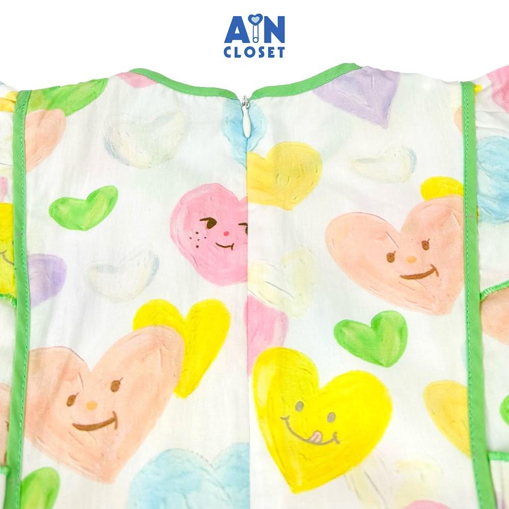 Đầm bé gái họa tiết Trái Tim Viền Xanh cotton - AICDBGBTKN2D - AIN Closet