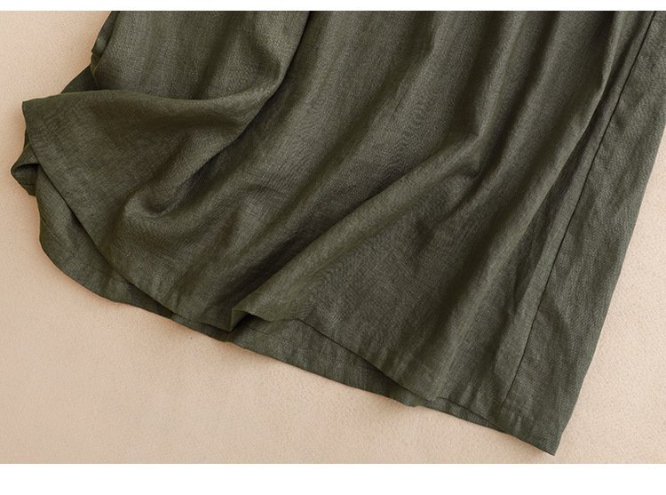 Đầm linen dáng suông cổ V cách điệu, có dây rút bo eo thời trang trẻ trung màu Xanh Rêu D218