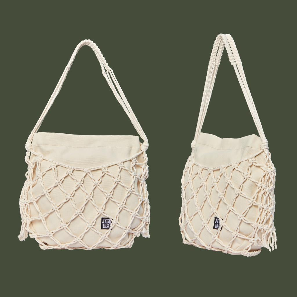 Túi vải thời trang đeo vai canvas phối dây macrame thủ công PASTA HOBO JAMLOS