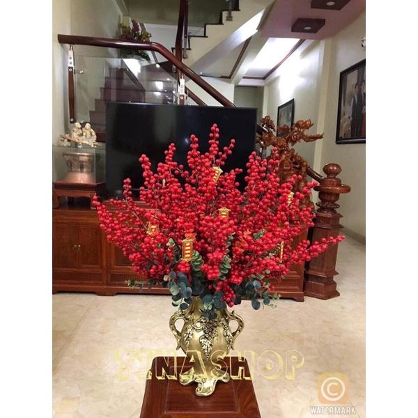 CÀNH LÁ TÁO VÀNG VÀ LÁ KHUYNH DIỆP GIẢ CẮM ĐÀO ĐÔNG DECOR TRANG TRÍ NGÀY TẾT